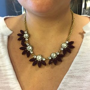 J Crew Maroon, Gold and Crystal Necklace